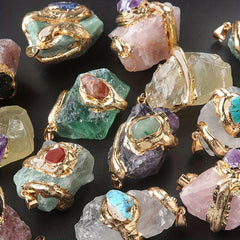 Gilt Crystal Raw Stone Pendant Multicolor Crystal Stone Irregular