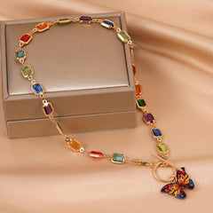 7 Chakra Healing Crystal Butterfly Clavicle Necklace Gift