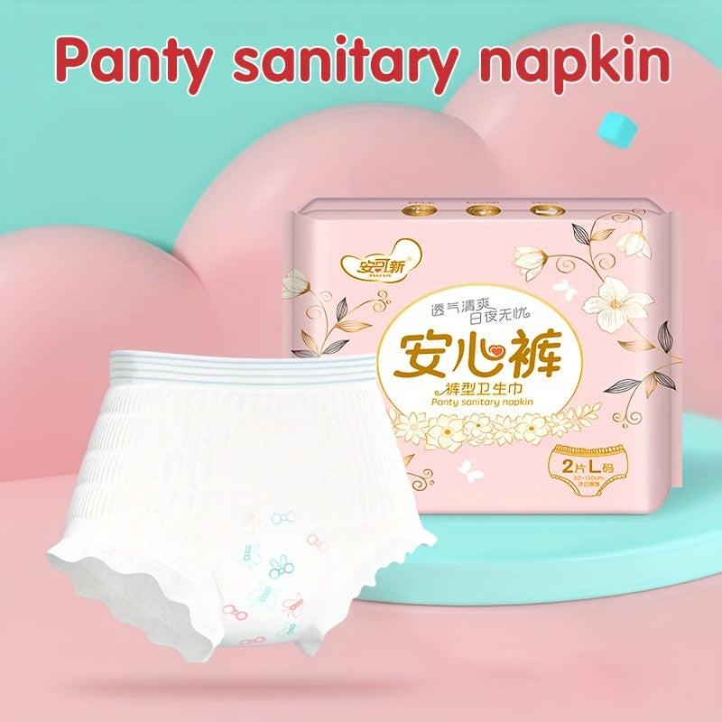 2pcs Large Size Pant Type Sanitary Napkins Breathable & Dry Anti Side Leakage