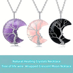 Bohemian Tree of Life Amethyst Necklace Healing Crystal Pendant