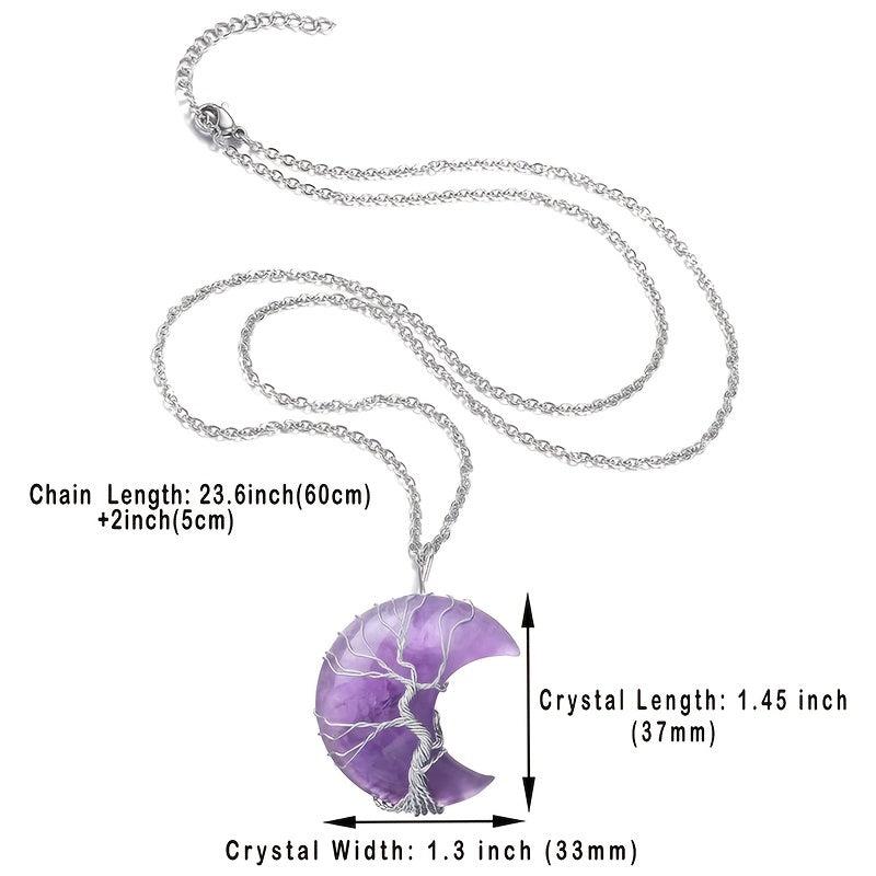 Bohemian Tree of Life Amethyst Necklace Healing Crystal Pendant