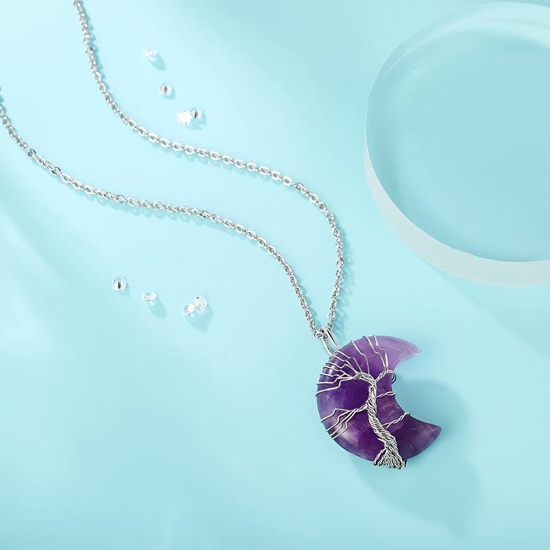 Bohemian Tree of Life Amethyst Necklace Healing Crystal Pendant