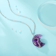 Bohemian Tree of Life Amethyst Necklace Healing Crystal Pendant