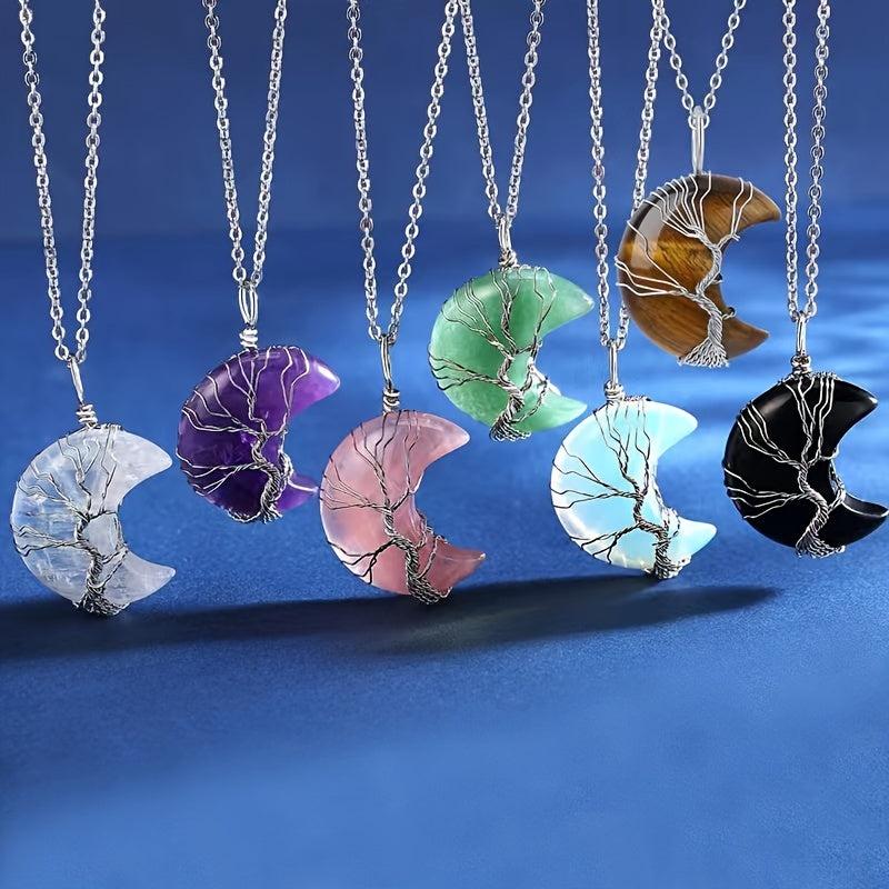 Bohemian Tree of Life Amethyst Necklace Healing Crystal Pendant