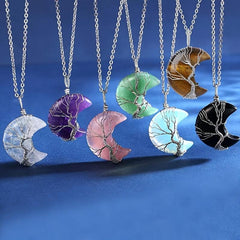 Bohemian Tree of Life Amethyst Necklace Healing Crystal Pendant