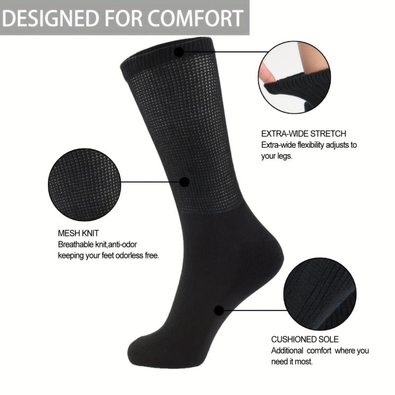 Diabetic Crew Socks Non Binding Wide Top Comfort & Support 4 Pairs