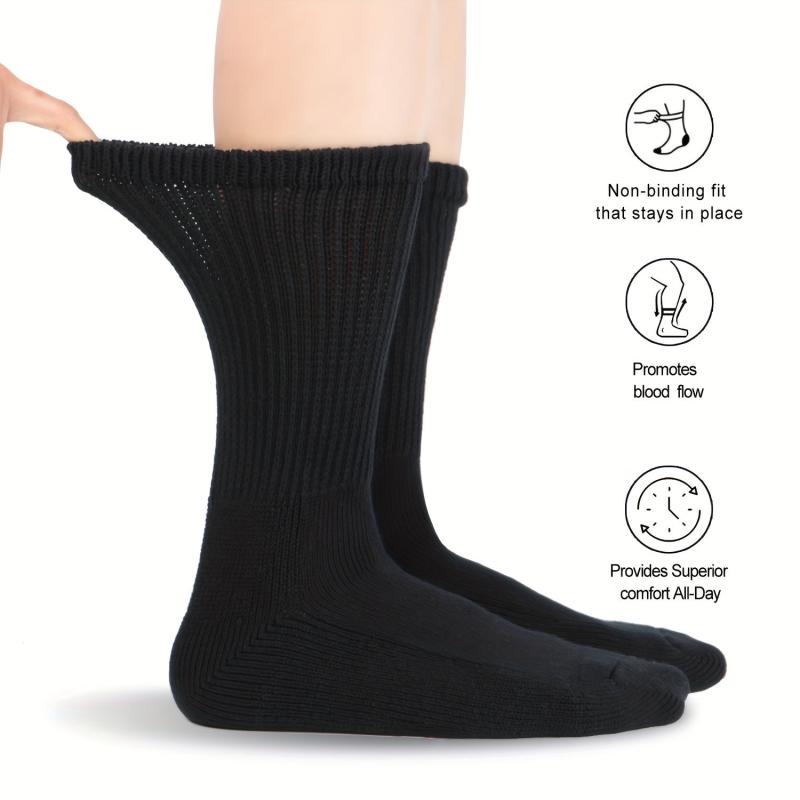 Diabetic Crew Socks Non Binding Wide Top Comfort & Support 4 Pairs