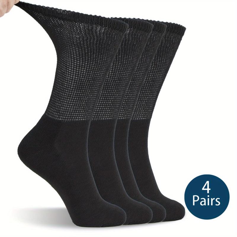 Diabetic Crew Socks Non Binding Wide Top Comfort & Support 4 Pairs