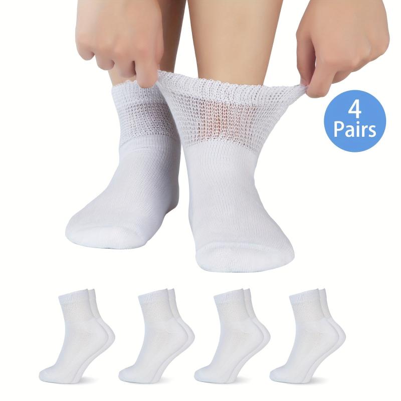 4 Pack Non-Binding Diabetic Socks Loose Top Seamless Toe Ankle Socks