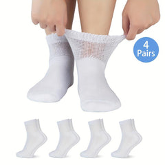 4 Pack Non-Binding Diabetic Socks Loose Top Seamless Toe Ankle Socks