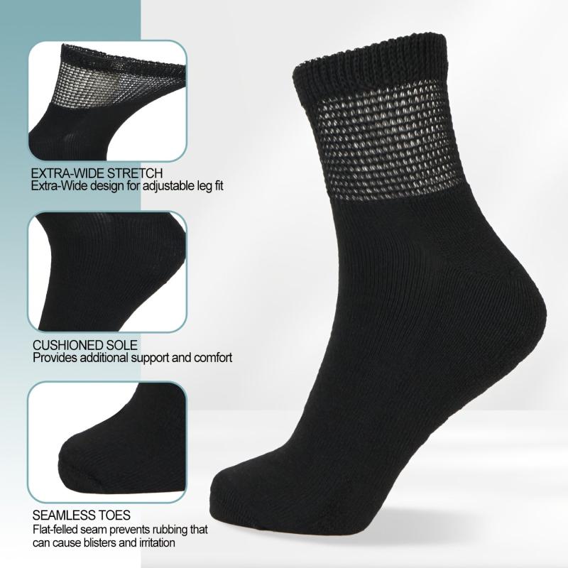 4 Pack Non-Binding Diabetic Socks Loose Top Seamless Toe Ankle Socks