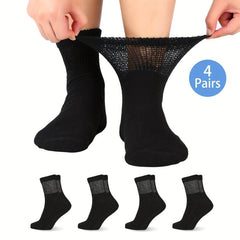 4 Pack Non-Binding Diabetic Socks Loose Top Seamless Toe Ankle Socks
