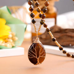 Amethyst Crystal Necklace Tree Of Life Chakra Gem Pendant