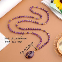 Amethyst Crystal Necklace Tree Of Life Chakra Gem Pendant