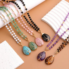 Amethyst Crystal Necklace Tree Of Life Chakra Gem Pendant