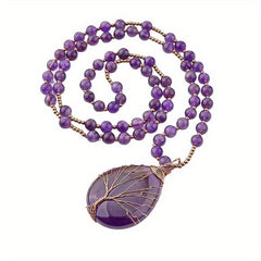 Amethyst Crystal Necklace Tree Of Life Chakra Gem Pendant