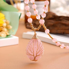 Amethyst Crystal Necklace Tree Of Life Chakra Gem Pendant