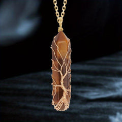 Natural Zircon Quartz Tree Necklace Healing Crystal Hand Wrap