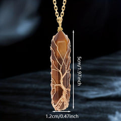 Natural Zircon Quartz Tree Necklace Healing Crystal Hand Wrap