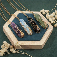 Natural Zircon Quartz Tree Necklace Healing Crystal Hand Wrap