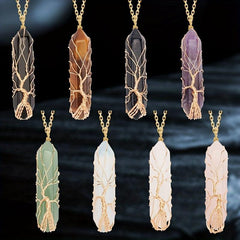Natural Zircon Quartz Tree Necklace Healing Crystal Hand Wrap