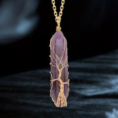 Natural Zircon Quartz Tree Necklace Healing Crystal Hand Wrap