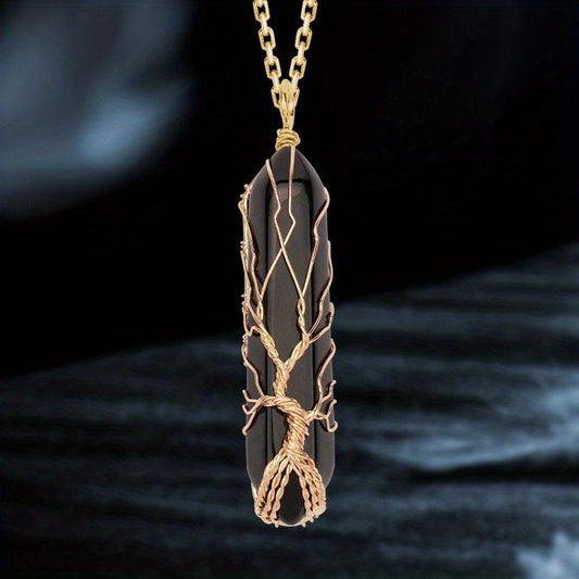 Natural Zircon Quartz Tree Necklace Healing Crystal Hand Wrap