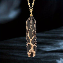 Natural Zircon Quartz Tree Necklace Healing Crystal Hand Wrap