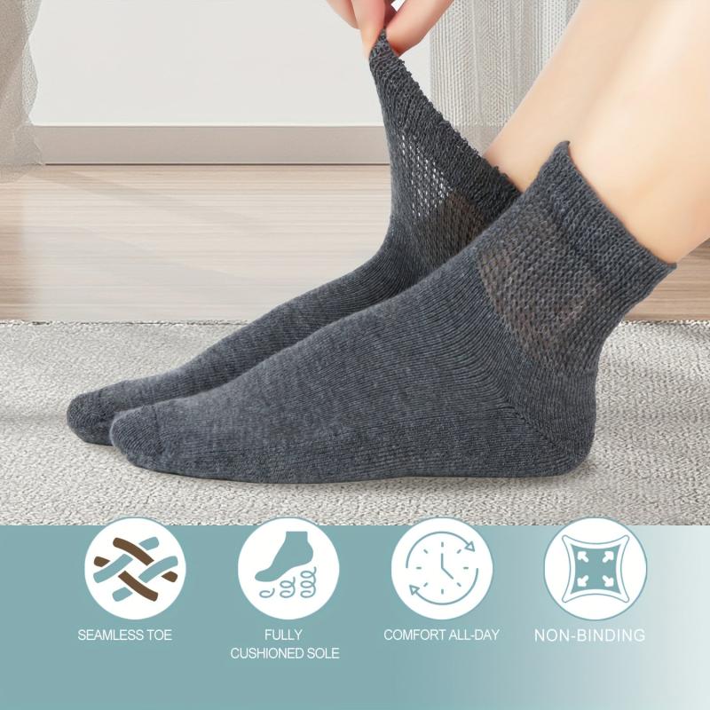 4 Pack Diabetic Socks Men Loose Top Seamless Toe Ankle Thick Cushion Socks