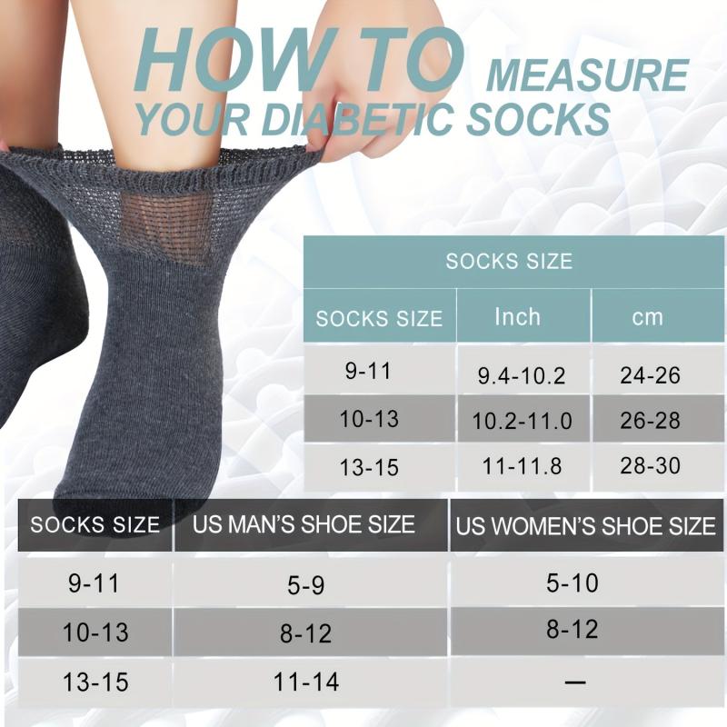 4 Pack Diabetic Socks Men Loose Top Seamless Toe Ankle Thick Cushion Socks