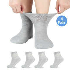 4 Pack Diabetic Socks Men Loose Top Seamless Toe Ankle Thick Cushion Socks