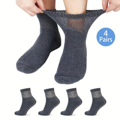 4 Pack Diabetic Socks Men Loose Top Seamless Toe Ankle Thick Cushion Socks