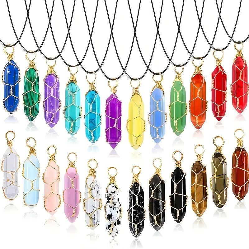 20pcs Natural Quartz Gemstone Healing Crystal Pendants & Necklace