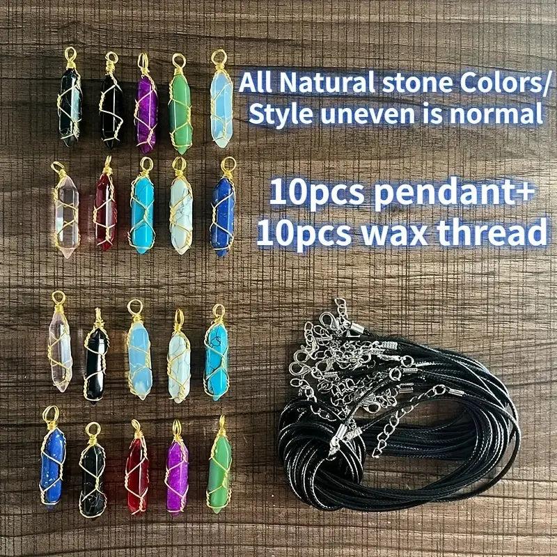 20pcs Natural Quartz Gemstone Healing Crystal Pendants & Necklace