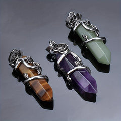 Flower Wrapped Crystal Point Pendant Necklace for Reiki Healing