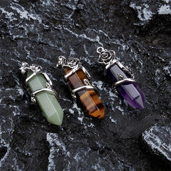 Flower Wrapped Crystal Point Pendant Necklace for Reiki Healing