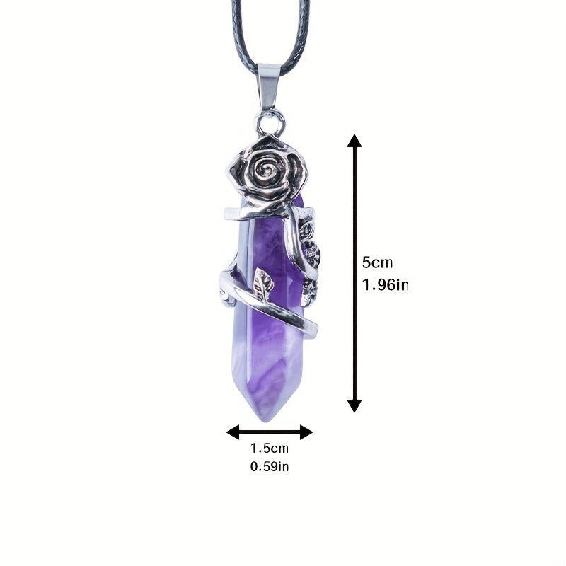 Flower Wrapped Crystal Point Pendant Necklace for Reiki Healing