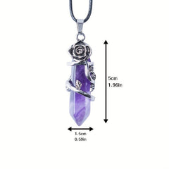 Flower Wrapped Crystal Point Pendant Necklace for Reiki Healing