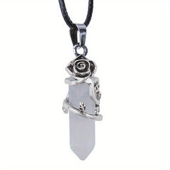 Flower Wrapped Crystal Point Pendant Necklace for Reiki Healing