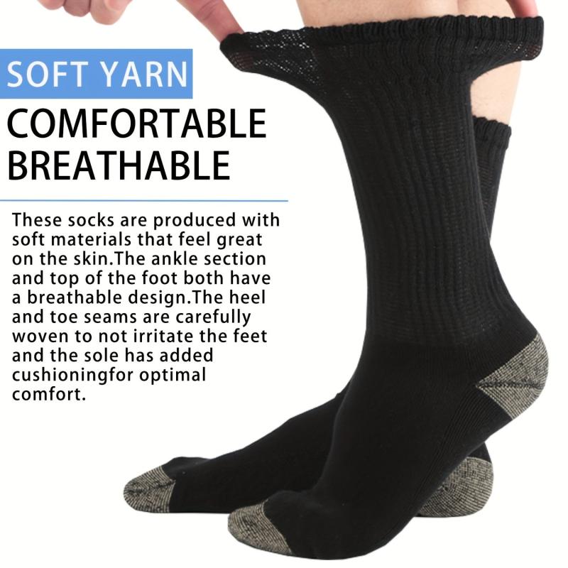 4 Pairs Men's Diabetic Crew Socks Non Binding Seamless Toe Soft Breathable