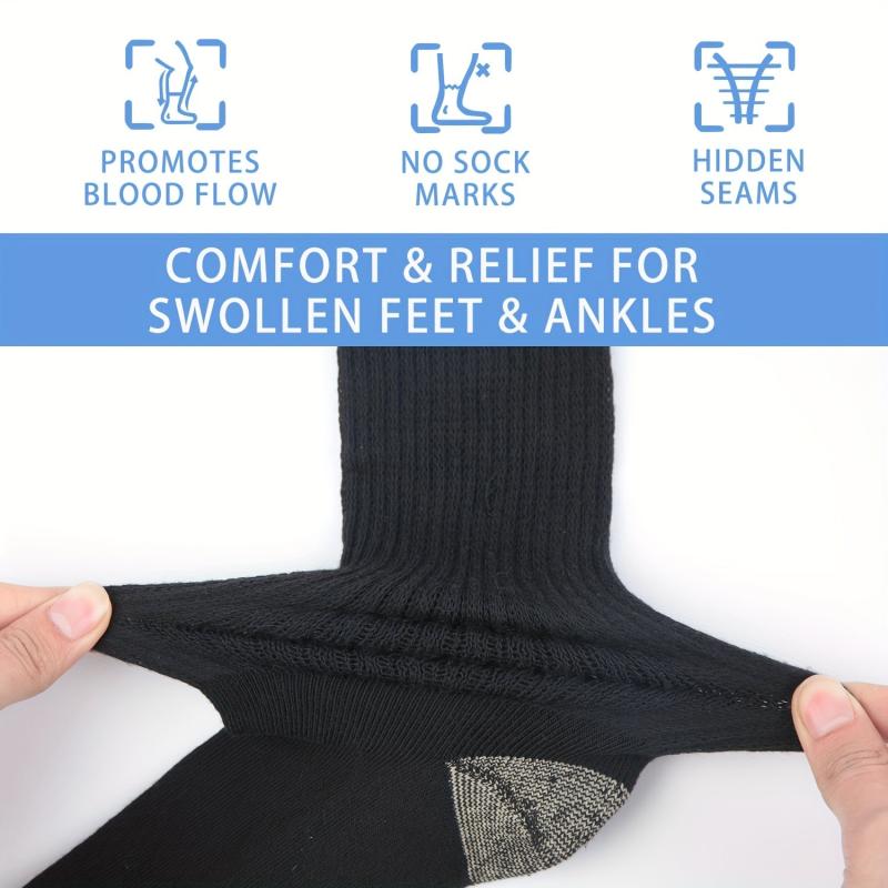 4 Pairs Men's Diabetic Crew Socks Non Binding Seamless Toe Soft Breathable
