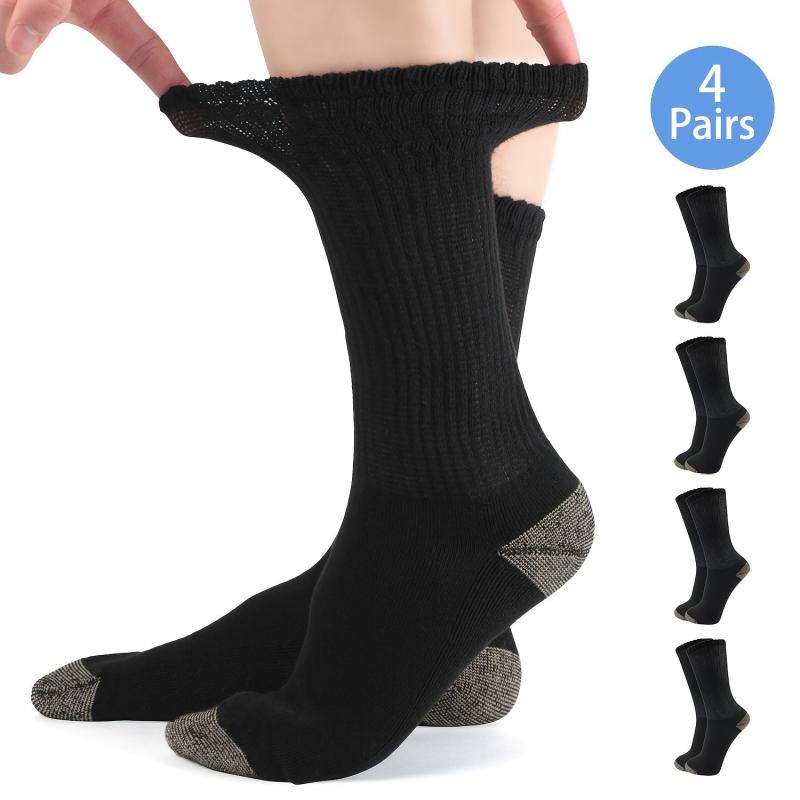 4 Pairs Men's Diabetic Crew Socks Non Binding Seamless Toe Soft Breathable