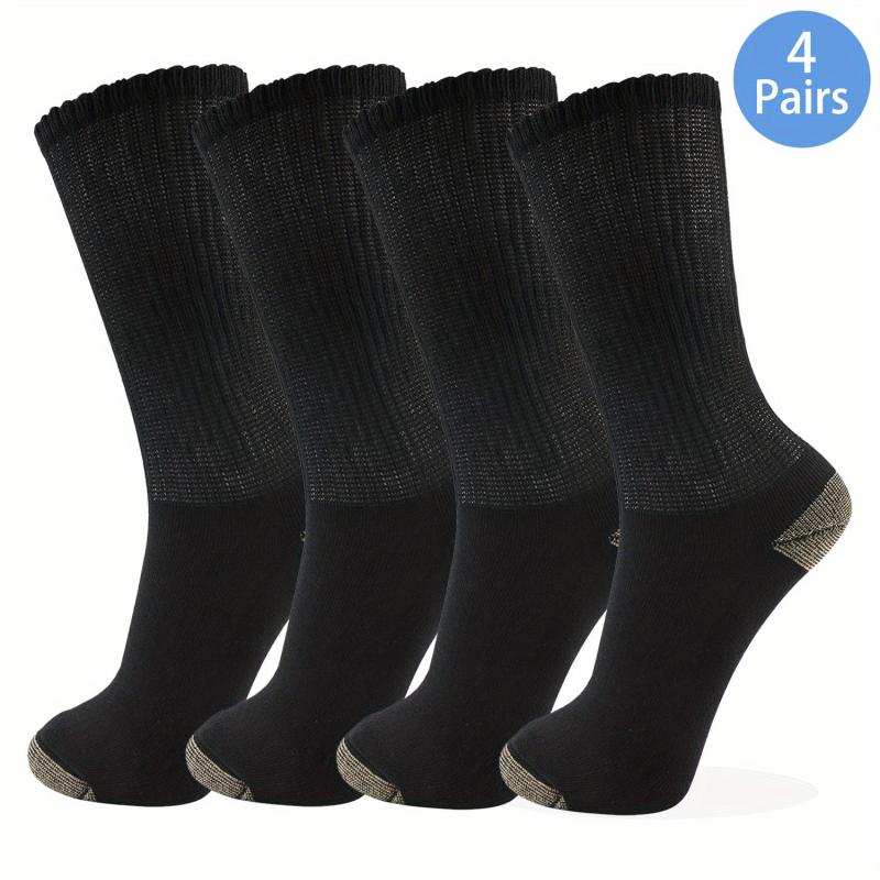 4 Pairs Men's Diabetic Crew Socks Non Binding Seamless Toe Soft Breathable
