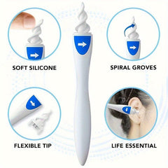 Soft Silicone Ear Wax Remover Tool with 16 Replacement Heads - Easy to Use