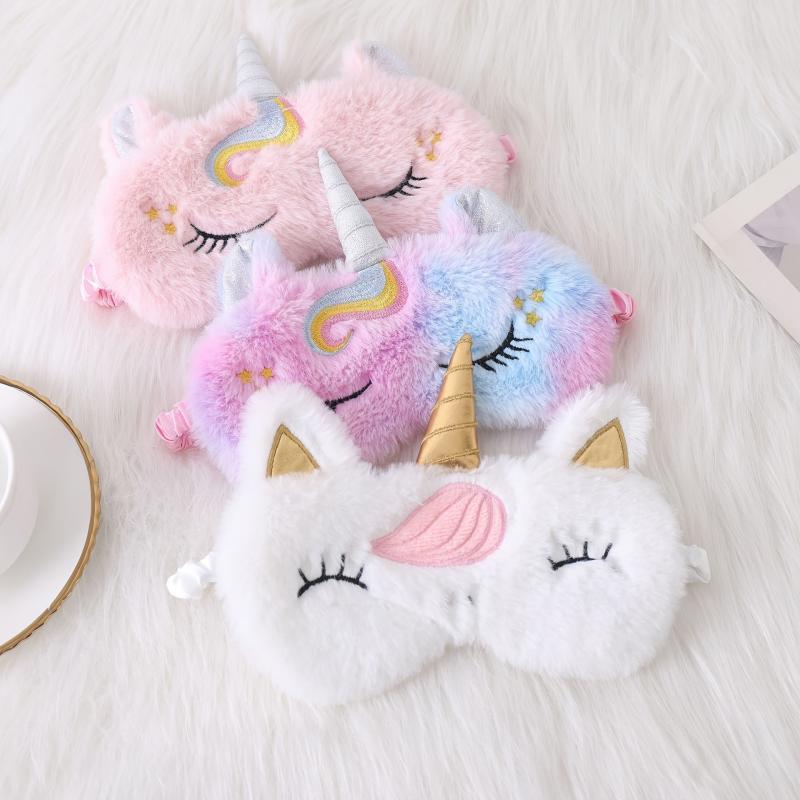 Embroidered Plush Unicorn Eye Mask, Light Blocking Sleep Mask