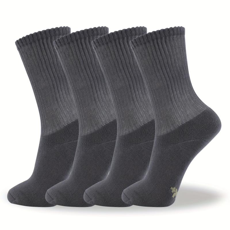 4 Pairs Diabetic Crew Socks Extra Wide Loose Top Seamless Toe