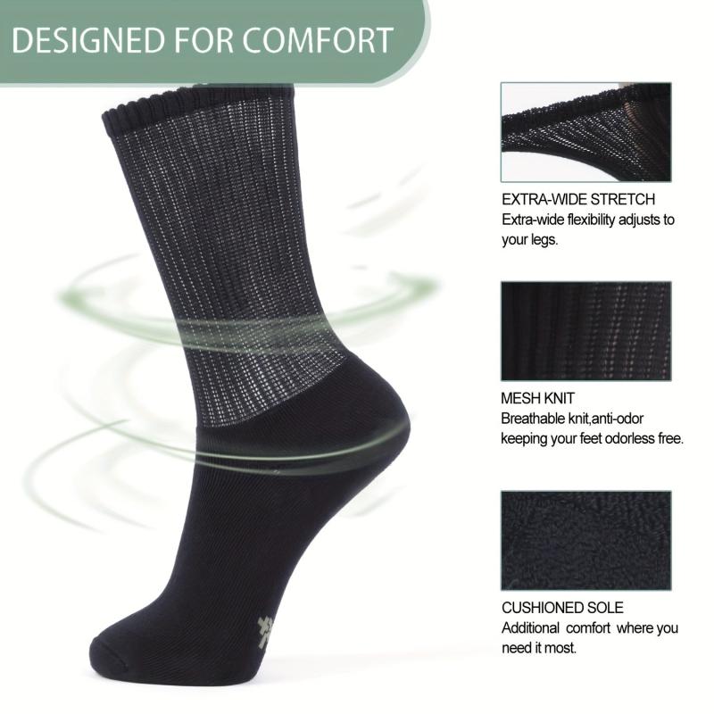 4 Pairs Diabetic Crew Socks Extra Wide Loose Top Seamless Toe