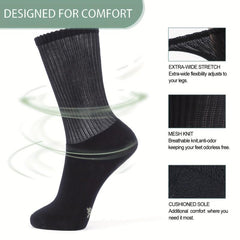 4 Pairs Diabetic Crew Socks Extra Wide Loose Top Seamless Toe