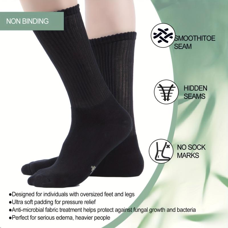4 Pairs Diabetic Crew Socks Extra Wide Loose Top Seamless Toe