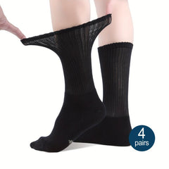 4 Pairs Diabetic Crew Socks Extra Wide Loose Top Seamless Toe